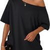 Trendy Queen Womens Off the Shoulder Tops Oversized T-Shirts Short Sleeve Tees Summer 2026 Casual Spring Clothes