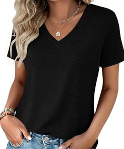 Zeagoo Womens Tops Summer Casual Short Sleeve Tshirts Business Basic Spring V-Neck Shirts Outfits S-3XL