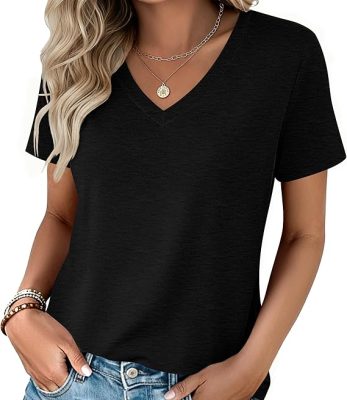Zeagoo Womens Tops Summer Casual Short Sleeve Tshirts Business Basic Spring V-Neck Shirts Outfits S-3XL